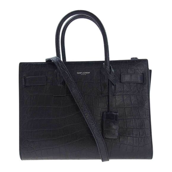 Saint Laurent Shoulder Bag Jour Baby Crocodile Embossed Handbag Black - Picture 1 of 9